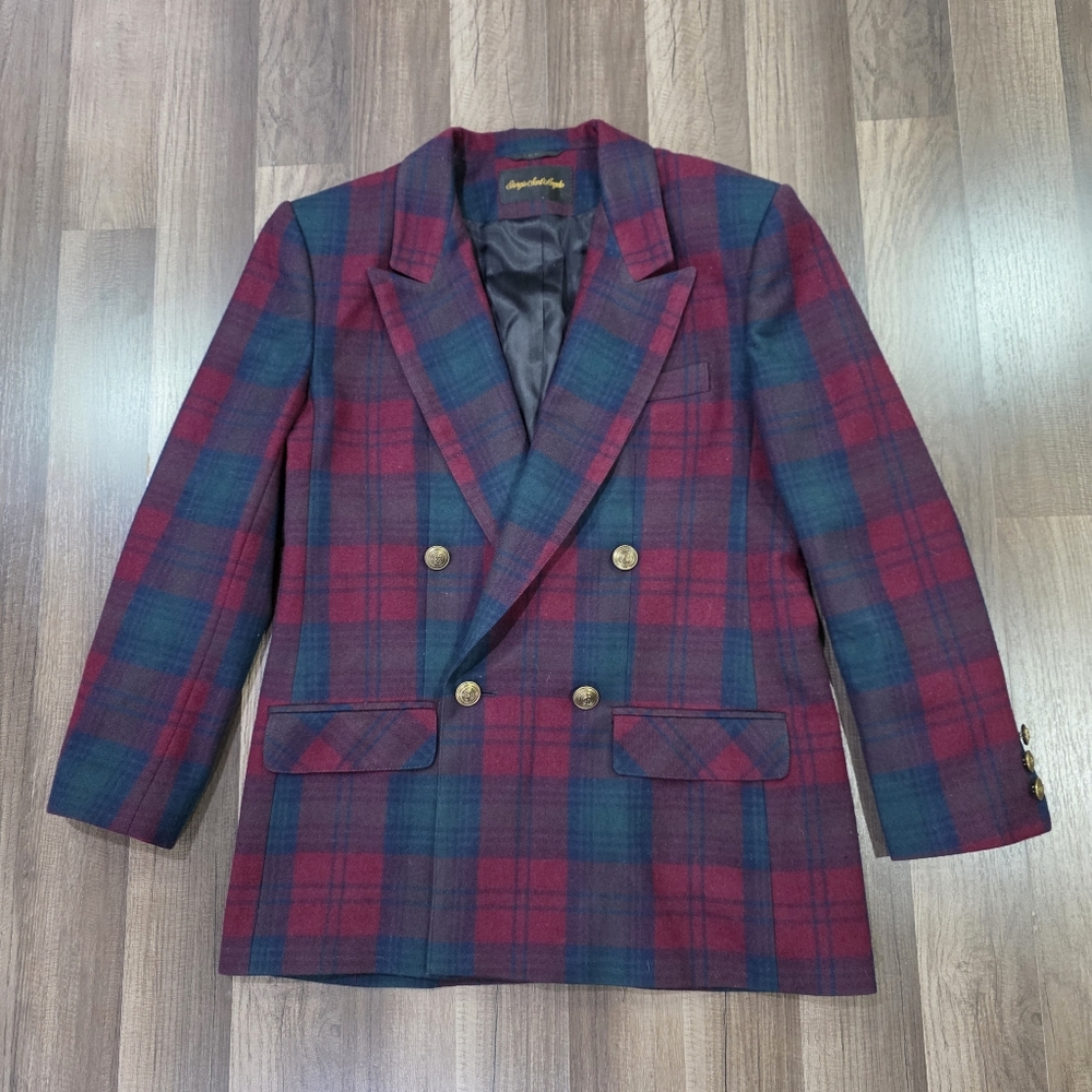 Vintage Giorgio Sant’Angelo Plaid 100% Wool Double Breasted Blazer Old Money. 10